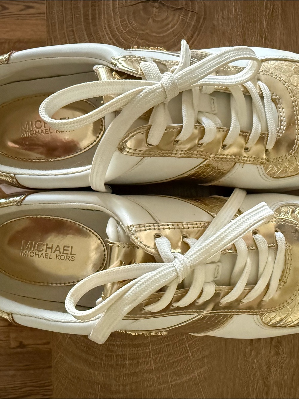 MICHAEL Michael Kors White and Gold Leather Sneakers